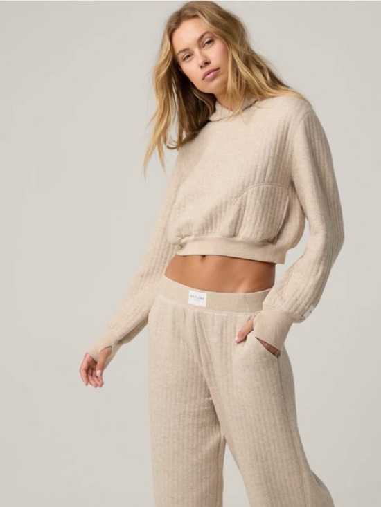 aerie Tops - Aerie Offline Coffee Run Cropped Hoodie in Heather Fawn Tan Small